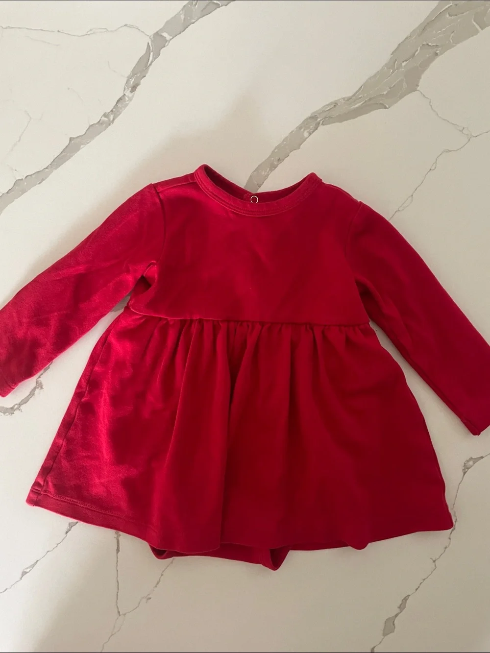 Primary Red Long-Sleeve Baby One-Piece Dress